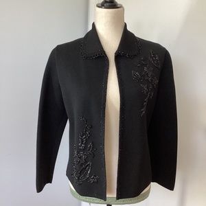 VTG BARBARA LEE PASPORT COLLECTION SZ 8 KNIT BLACK CARDIGAN BEADDING OLD MONEY